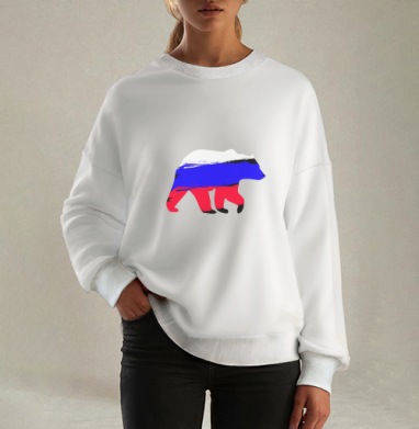 Rus Bear / Русский медведь, Свитшот оверсайз белый женский