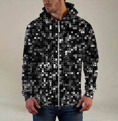 Киберпанк glitch art пиксельная матрица QR мозаика, Толстовка мужская на молнии 3Д полная запечатка