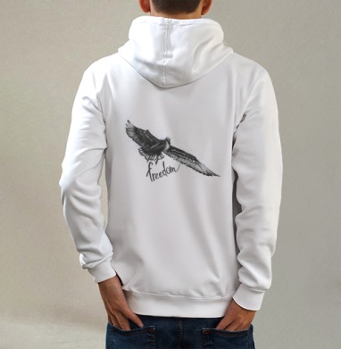 Bird and freedom / Птица и свобода, Толстовка на молнии, печать на спине. муж. белая v3 320гр