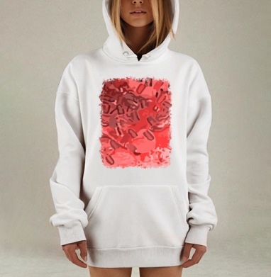 Динамичные абстрактные формы в красных оттенках движутся между собой, Hoodie Mjhigh Dig, оверсайз, утепленная