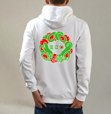 ECOLOGO / ЭКОЛОГО, Толстовка на молнии, печать на спине. муж. белая v3 320гр
