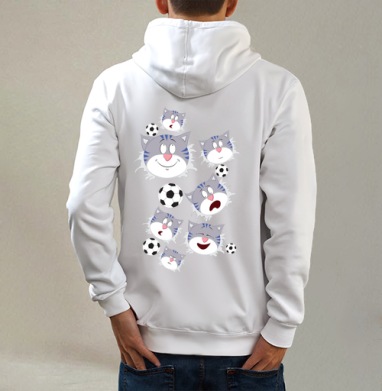 Эмоциональный кот, Толстовка на молнии, печать на спине. муж. белая v3 320гр