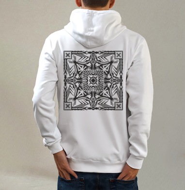 Eye of hell / Око ада, Толстовка на молнии, печать на спине. муж. белая v3 320гр