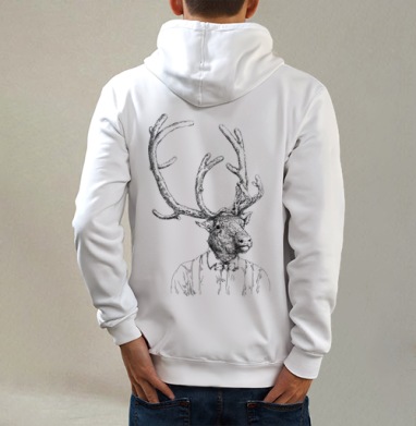 Hipster handdrawn deer / Хипстер олень нарисованный от руки, Толстовка на молнии, печать на спине. муж. белая v3 320гр