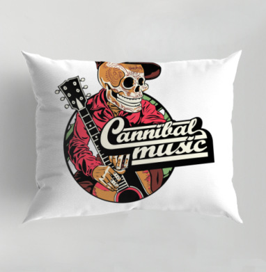 Музыкальный бунтарь скелет в красной рубашке Cannibal music, Подушка декоративная 50х70 см