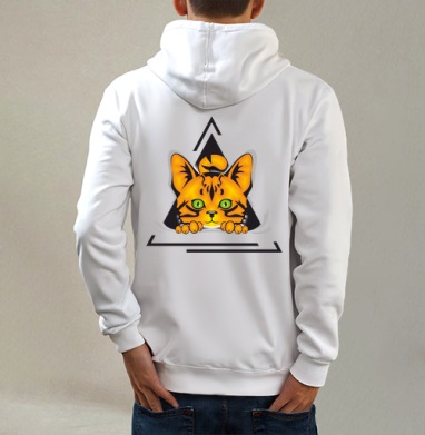 Кот, просто кот, Толстовка на молнии, печать на спине. муж. белая v3 320гр