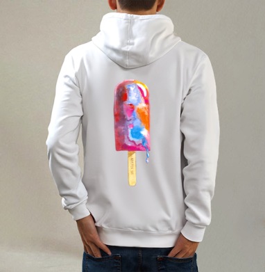 Мороженка эскимо, Толстовка на молнии, печать на спине. муж. белая v3 320гр
