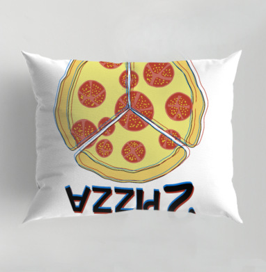 Весёлая трёхчастная пицца с перевёрнутой надписью Pizza, Подушка декоративная 50х70 см