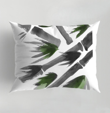 Акварельные бамбуковые стебли с зеленью, Подушка декоративная 50х70 см