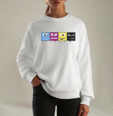 CMYK faces / Лица CMYK, Свитшот оверсайз белый женский
