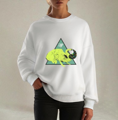 elephant / Слон, Свитшот оверсайз белый женский