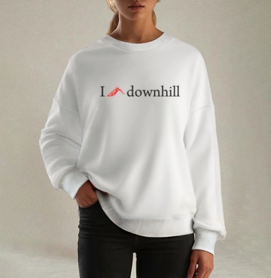 I love downhill – стильный принт для лыжников, Свитшот оверсайз белый женский