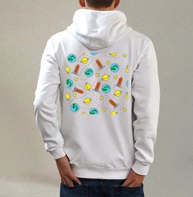 Космос, Толстовка на молнии, печать на спине. муж. белая v3 320гр