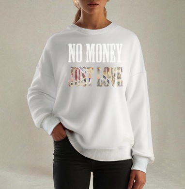 Футболка с принтом «No Money Just Love», Свитшот оверсайз белый женский