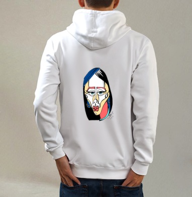 Модная, Толстовка на молнии, печать на спине. муж. белая v3 320гр