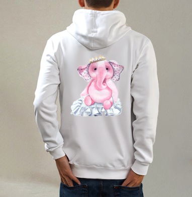 Pink elephant princess / Розовый слон-принцесса, Толстовка на молнии, печать на спине. муж. белая v3 320гр