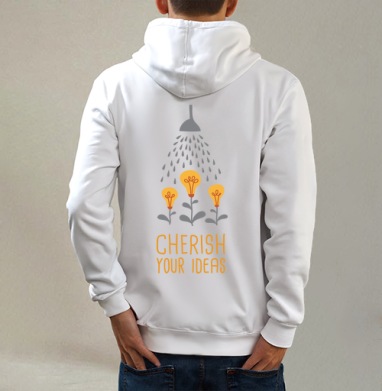 Cherish your ideas / Берегите свои идеи, Толстовка на молнии, печать на спине. муж. белая v3 320гр