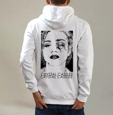 Crystal_castles_Black_Eye, Толстовка на молнии, печать на спине. муж. белая v3 320гр