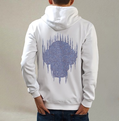 Digiskull / Цифровой череп, Толстовка на молнии, печать на спине. муж. белая v3 320гр