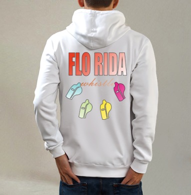 Flo Rida - Whistle / Флорида Свисток, Толстовка на молнии, печать на спине. муж. белая v3 320гр