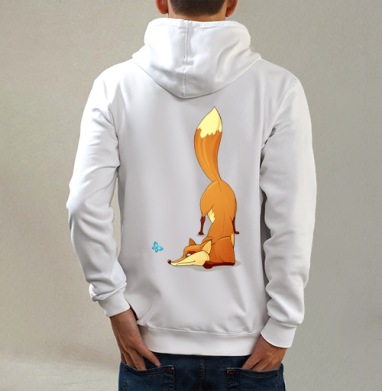 Fox / Лисичка, Толстовка на молнии, печать на спине. муж. белая v3 320гр