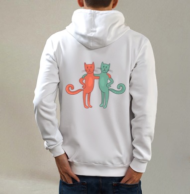 Gemini / Близнецы, Толстовка на молнии, печать на спине. муж. белая v3 320гр