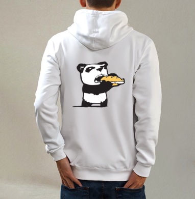 hungry Pandi / Голодный Панди, Толстовка на молнии, печать на спине. муж. белая v3 320гр