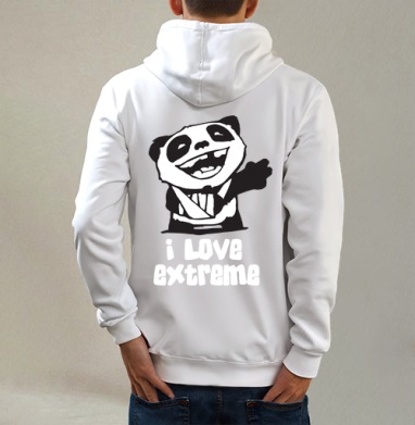 I Love Extreme Pandi / Я люблю экстрим Панди, Толстовка на молнии, печать на спине. муж. белая v3 320гр