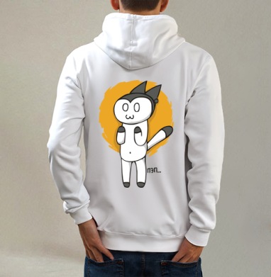 Симпатичный котик Пэп забавный милый kawaii спокойный мультяшный, Толстовка на молнии, печать на спине. муж. белая v3 320гр
