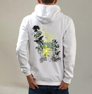 Мистический коллаж с херувимами и тайным знанием оккультный гранж, Толстовка на молнии, печать на спине. муж. белая v3 320гр