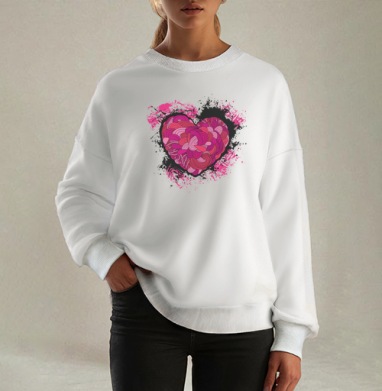 Bold Pulsing Heart / Пульсирующее сердце выражает смелый прекрасный хаос любви, Свитшот оверсайз белый женский
