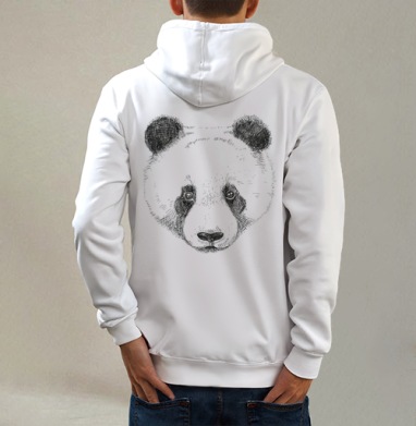 Panda / Панда, Толстовка на молнии, печать на спине. муж. белая v3 320гр