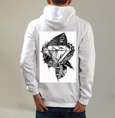 Графический бриллиант с орнаментальными узорами, Толстовка на молнии, печать на спине. муж. белая v3 320гр