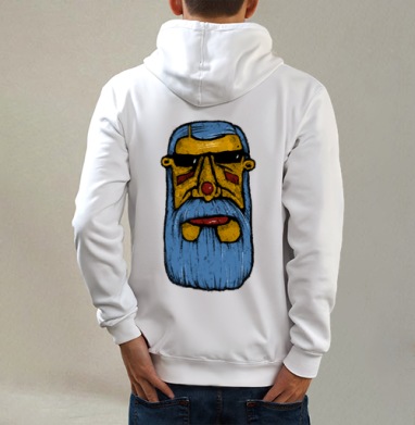 Экспрессивный портрет мудреца в народном стиле, Толстовка на молнии, печать на спине. муж. белая v3 320гр