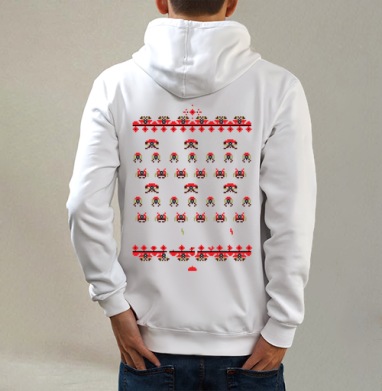 Space invaders a la rus / Космические захватчики а-ля рус, Толстовка на молнии, печать на спине. муж. белая v3 320гр