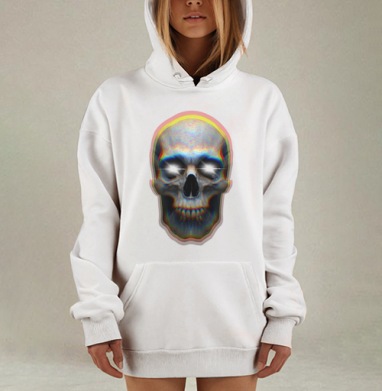 Мистический Череп Светящиеся Глаза Радужный Оттенки, Hoodie Mjhigh Dig, оверсайз, утепленная