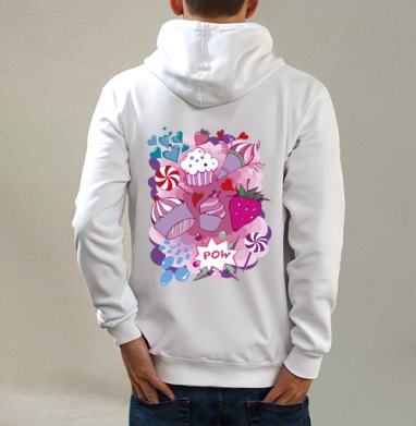 Sweet / Сладкий, Толстовка на молнии, печать на спине. муж. белая v3 320гр