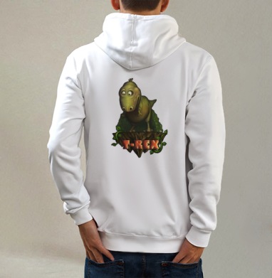 T-REX / Ти-Рекс, Толстовка на молнии, печать на спине. муж. белая v3 320гр