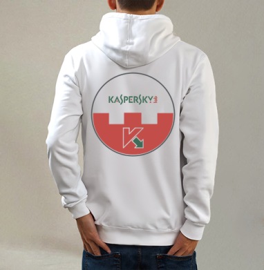 Логотип Kaspersky Lab – символ защиты и инноваций, Толстовка на молнии, печать на спине. муж. белая v3 320гр
