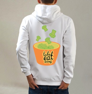 take eat easy 3 / Ешь легко 3, Толстовка на молнии, печать на спине. муж. белая v3 320гр