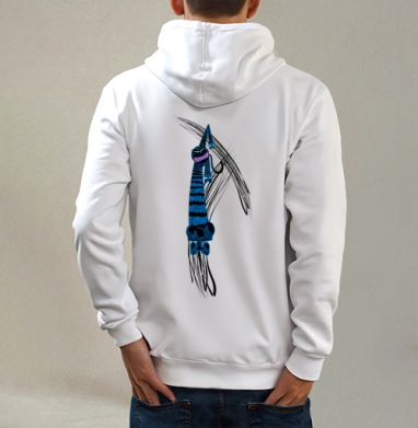 Балансирующий существо кошмар живой на грани, Толстовка на молнии, печать на спине. муж. белая v3 320гр