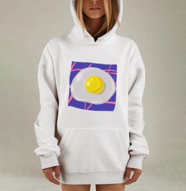 Яичница на синем полотенце с яркими акцентами фона, Hoodie Mjhigh Dig, оверсайз, утепленная