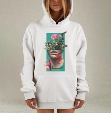 Цветущий сад в античной скульптуре с колибри, Hoodie Mjhigh Dig, оверсайз, утепленная