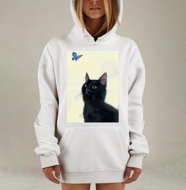 Черный кот и бабочка, Hoodie Mjhigh Dig, оверсайз, утепленная