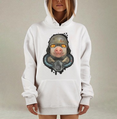 Свина в военной экипировке с противогазом, Hoodie Mjhigh Dig, оверсайз, утепленная