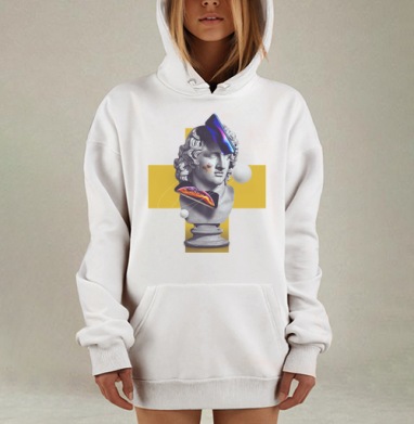 Античный бюст в цифровом потоке современности, Hoodie Mjhigh Dig, оверсайз, утепленная