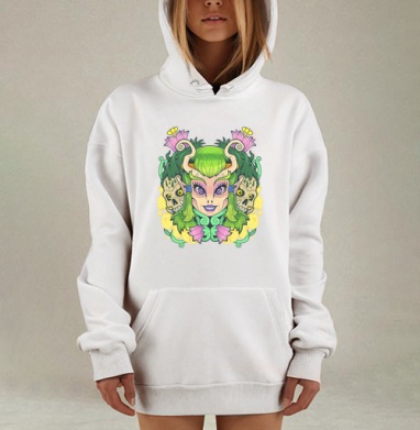 Лесная Фея с Черепами и Волшебными Цветами, Hoodie Mjhigh Dig, оверсайз, утепленная