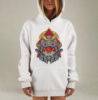 Футуристический демон самурай в яркой цветовой гамме, Hoodie Mjhigh Dig, оверсайз, утепленная