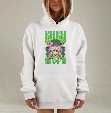 Персонаж Кики-Мора с зелеными волосами и черепом на фоне листьев, Hoodie Mjhigh Dig, оверсайз, утепленная