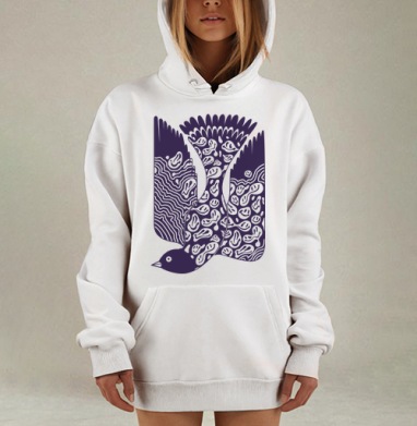 Стилизованное изображение птицы с абстрактными смайликами, Hoodie Mjhigh Dig, оверсайз, утепленная